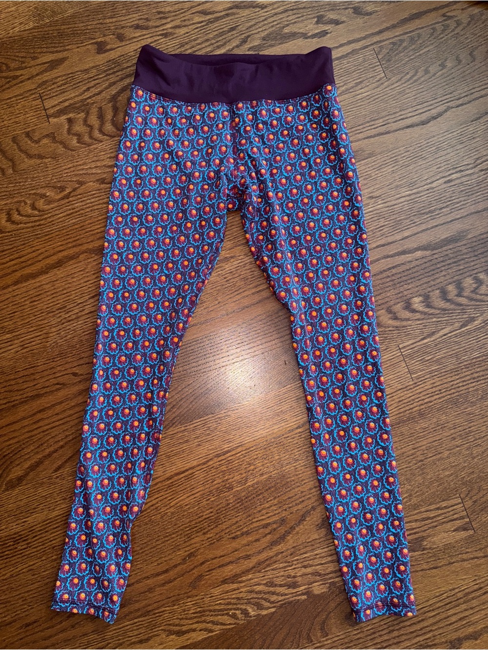 Tory Burch Purple Floral-Print Leggings with Red & Blue Accents Size S/P